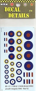 British WWII Aircraft Insignia Decals. I-94 BR121 New 1/100 & 1/144 - Picture 1 of 1