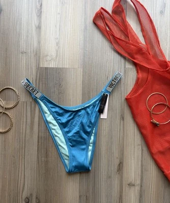 NUEVO CON ETIQUETAS Victoria's Secret NATACIÓN ESTRÁS BRILLO CORREA BIKINI BRASILEÑO PARTE INFERIOR XLarge Foto 1 de 4