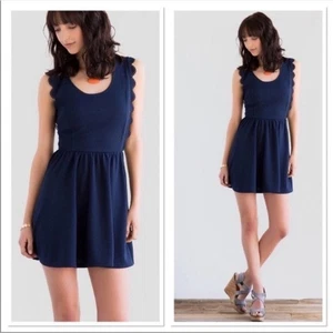 Francesca’s Coralie SCALLOPED DRESS Size M Navy Blue - Picture 1 of 6