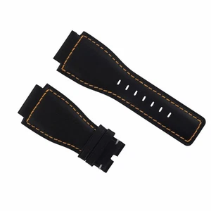 24MM GENUINE LEATHER WATCH STRAP SMOOTH BAND FOR BELL & ROSS BR-01-03 BLACK OS - Picture 1 of 4