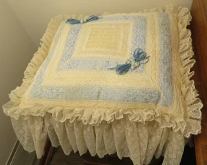 Vintage Cottage Core Lace Ruffle Throw Pillow 14" Used Condition White Blue - Picture 1 of 5