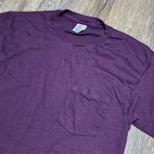 True Vintage 90s Hanes Single Stitch Blank Purple Pocket T Shirt Sz Medium M - Bild 1 von 9