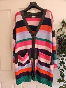 GORMAN STRIPED STAKED CARDIGAN STRIPED LONGLINE MERINO WOOL SZ 18 LAMBSWOOL - Picture 1 of 10