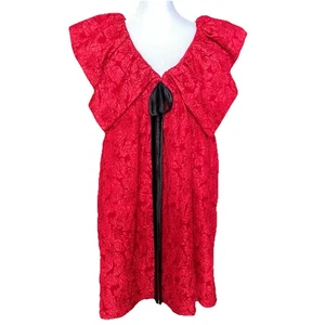 Sugarlips Arielle Jacquard Mini Babydoll Dress XL Red Ruffle Velvet Bow Holiday - Picture 1 of 14