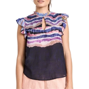 NWT Chuffy Juni Cap Sleeve Stripe Tie Dye Smocked Top XS in Kaia Navy - Picture 1 of 7