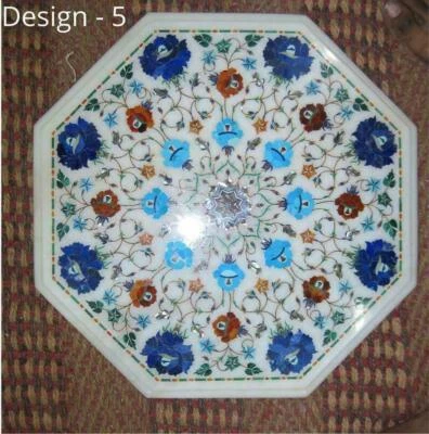 18" white marble table top coffee center side inlay lapis malachite room console - Image 1 of 4