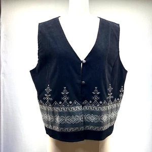 White Stag Black Felt Southwest Aztec Festival Tapestry Vest Office Business XL - Picture 1 of 8