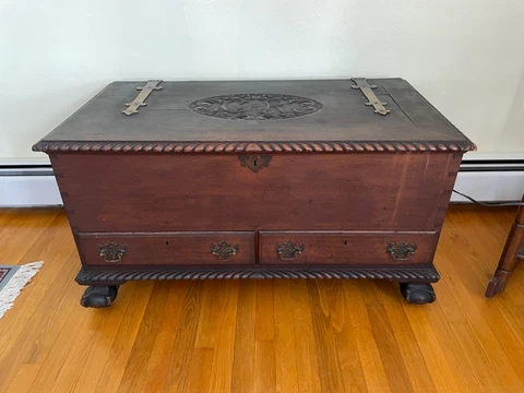 Beautiful Hand Carved Mahogany Chippendale Ball & Claw Two Drawer Hope Chest Cover