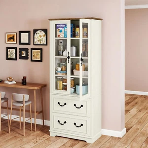 Farmhouse Tall Kitchen Pantry Cabinet with Adjustable Shelves & 2 Large Drawers - Picture 1 of 11