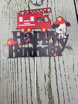 Camión de Bomberos Feliz Cumpleaños Pastel Topper Bombero Tema Fiesta de Cumpleaños Foto 1 de 2