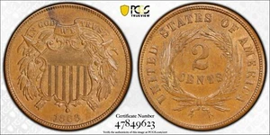 PCGS 1866 2 Cent MS62BN. MINT STATE!! With A True View - Picture 1 of 1