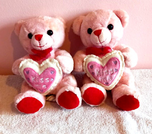 Pink Kiss Me Teddy Bears x2 - Soft Toys  Valentines Day Love