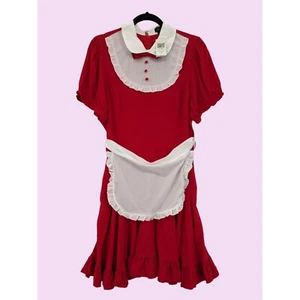Sweet Society Red Apron Peter Pan Collar Puff Sleeve Ruffle Trim Dress Size L - Picture 1 of 11