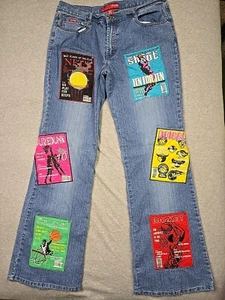 Vintage Lemore Jeans Womens 13 Blue Denim Flare Embroidered Basketball Patches - Picture 1 of 17
