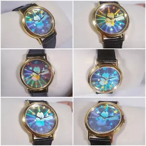 Lorus Disney Mickey Watch Hologram Face Black Leather Band Gold Case V515-8a00 - Picture 1 of 12