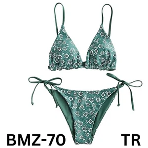 ZAFUL Women Triangle Floral String Bikini Set Two Piece Swimsuit Greenish Blue M - Picture 1 of 7