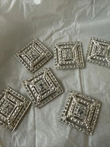 1   Inch VINTAGE Czech  Metal Base  Square FLAT BACK  Crystal Rhinestone (6pcs) - Picture 1 of 3