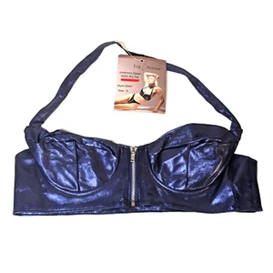 PVC Zipper Bra Blue Bralette, Shiny, Small, Front Zip Underwire Leg Avenue, Sexy - Picture 1 of 11