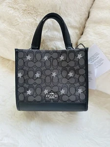 NWT COACH DEMPSEY TOTE 22 In Signature Jacquard With STAR EMBROIDERY Black $428 - Picture 1 of 10