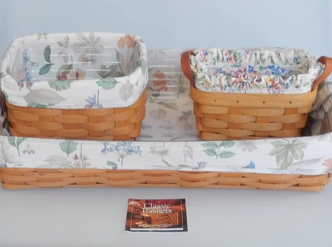 Longaberger 3 Baskets Floral Insert Serving Tray, Key Holder & Recipe Box Cover