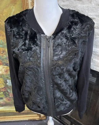 Chaqueta suéter negra con cremallera de piel sintética TART talla pequeña Foto 1 de 4