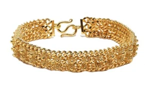 Beautiful Detail Thai Pikun Flower Bracelet 7" 11mm 24K Gold GP Handmade GT10 - Picture 1 of 4