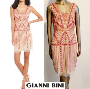 NWT Gianni Bini Nude Mesh Sequin Embellished Cocktail Mini Dress Sz 8 - Picture 1 of 13