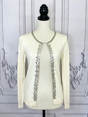 NWT Vertigo Paris Ivory Beaded Silk Angora Cashmere Blend Cardigan Size S $180 - Image 1 of 4