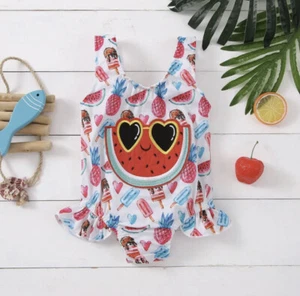 Boutique Girls Ruffle Watermelon Patch Swimsuit NWT Size 12-18 Months - Picture 1 of 2