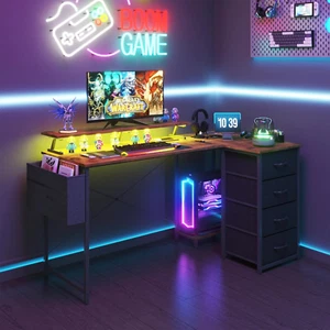 L Shaped Gaming Desk Convertible Computer Desk with Monitor Stand Corner Desk Ga - Picture 1 of 9