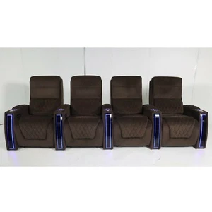 Seatcraft Apex Brown Fabric Home Theater Seating Row of 4 Power Recliners, USB - Picture 1 of 7