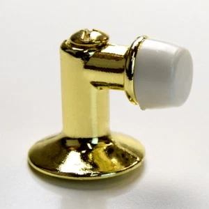 Tope de puerta de montaje en piso pequeño estilo cuello de cisne, ángulo de 90 grados, latón pulido - Imagen 1 de 1