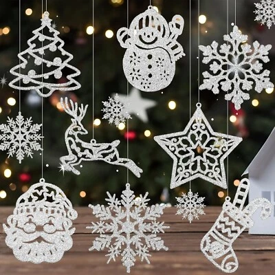 Christmas Tree Decoration Hanging Ornaments - 42 Pack Silver Glitter Snowman Rei Foto 1 de 4