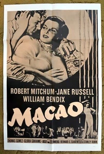 Poster film MACAO 1952 con Robert Mitchum & Jane Russell cantante e piccolo truffatore - Foto 1 di 1