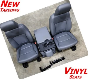 Ford SUPER DUTY Front Bucket Seats Grey VINYL Set w/ JUMP SEAT Replacement OEM - Picture 1 of 24