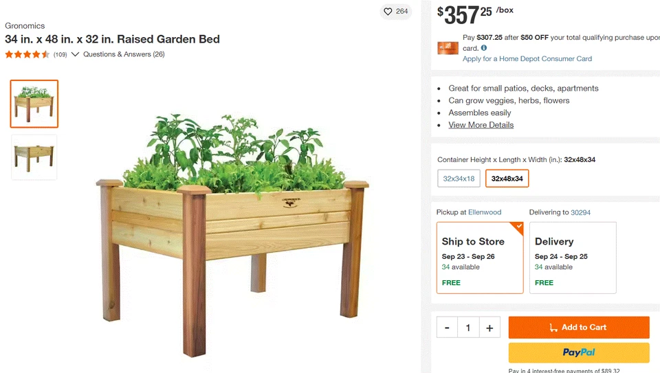 Cama de flores elevada Gronomics.  34 x 48 x 32  Foto 1 de 1