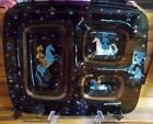 Mid Century Modern Divided Serving Tray Smoke Glass Unsigned Horse & Riders