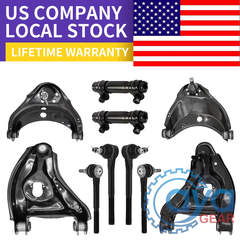 Kits de extremo de barra de amarre de brazo de control superior inferior delantero de 10 piezas para Chevrolet C1500 88-99 Foto 1 de 4