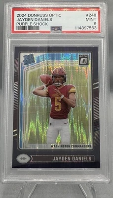 Tarjeta de novato Panini Donruss Optic Jayden Daniels Purple Shock PSA 9 2024 (RC) SSP Foto 1 de 2