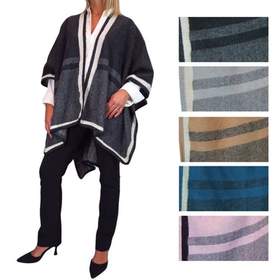 Open Front Poncho Wrap Shawl Knitted Cape Soft Wool Feel Blanket Winter Warm - Image 1 of 4