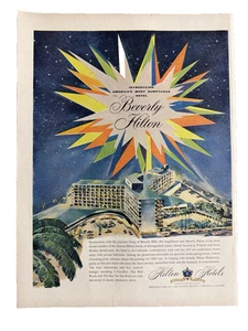 Americas Most Sumptuous Hotel The Beverly Hilton Print Ad Vintage Colorful  - Picture 1 of 4