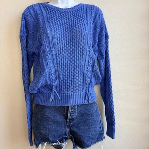 Lauren Ralph Lauren Black Label Cable Knit Cobalt Blue Cotton Sweater XS Women - Picture 1 of 11