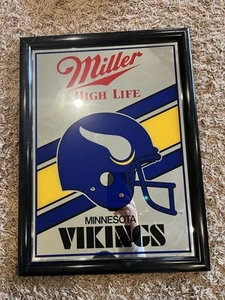 Vintage Minnesota Vikings Football Mirror Miller High Life Beer Sign 19.5x 14.5” - Picture 1 of 21