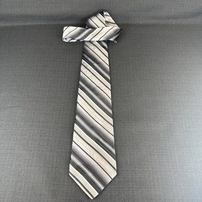 Murano Black Silver Striped Mens Tie 100% Silk 60 x 4 Necktie - Image 1 of 4