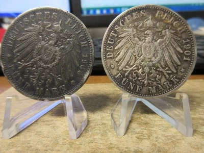 1901A & 1902A Prussia Wilhelm II 5 Mark  Silver Coins KM# 523 - Image 1 of 4