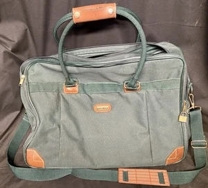 Jaguar Messenger Laptop Bag Green Canvas Faux Leather Crossbody Travel Work - Picture 1 of 4