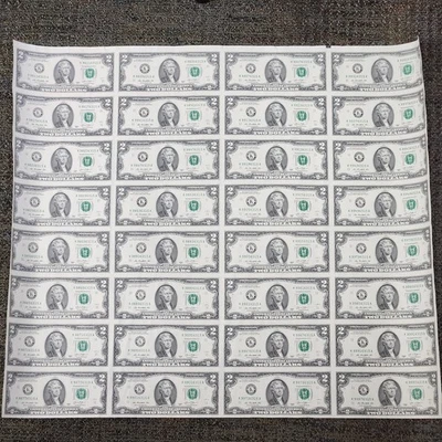 2013 Uncut $2 Dollar Bill Sheet 4x8 32 Total Bills - Image 1 of 2