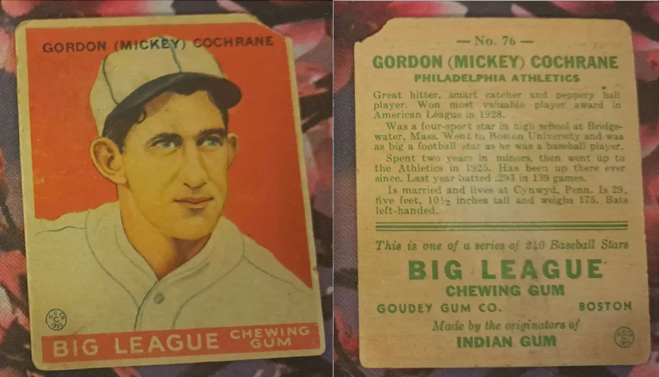 1933 Goudey #76 Mickey Cochrane Athletics HOF AUTHENTIC - Image 1 of 1