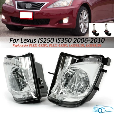 Pair Fit 2006 2007-2010 08 LEXUS IS250 IS350 Sedan Bumper Clear Fog Lights Lamps - Image 1 of 4