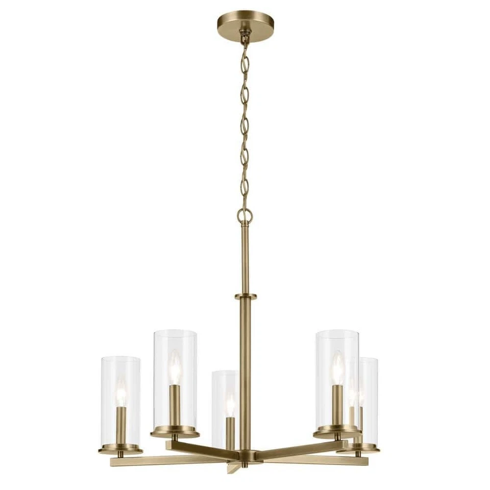 Kichler Crosby 26.25 in. 5-Light Natural Brass Chandelier Clear Glass 43999NBR